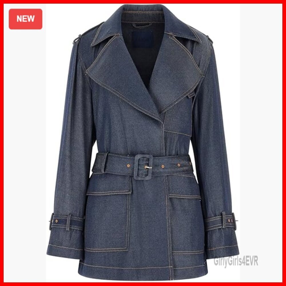Eco Regine Short Fluid Trench Coat with Belted Waist and Oversized Lapels